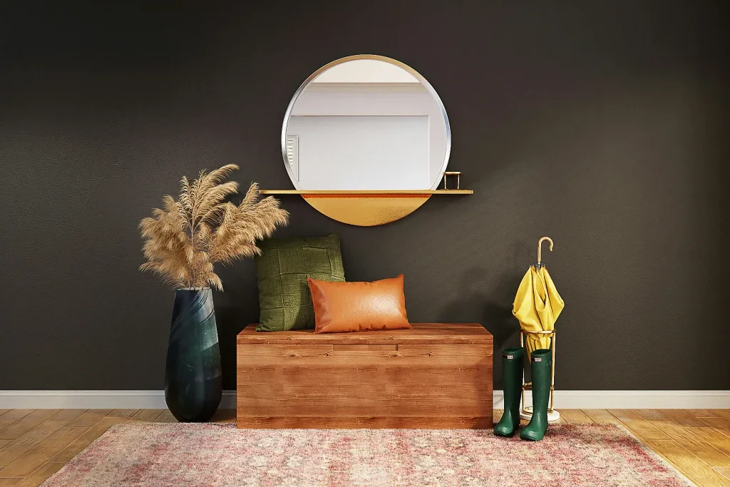 Ściana pomalowana na ciemny kolor.